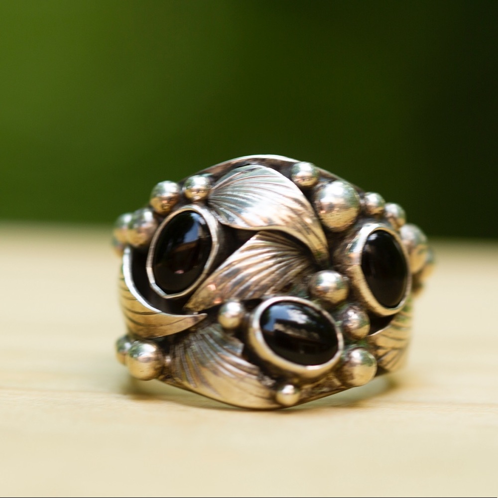 Black Onyx Sterling Silver Ring, sz 12